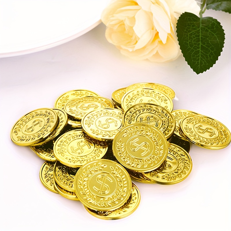 Arcade Game Coin - 50 قطعة عملات ذهبية بلاستيكية للعب،